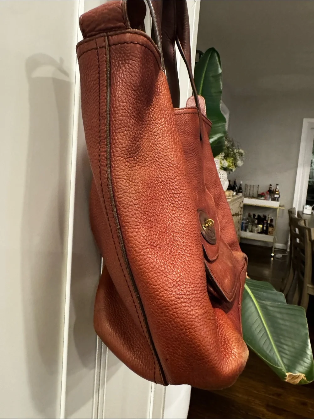 Vintage UGG Large Burguundy/ Mahogany  Leather Bag Rare Unique Design